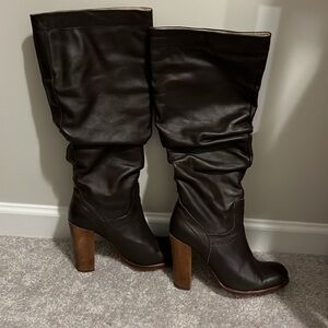 Dolce Vita Brown Leather Rushed Knee High Boots Size 9